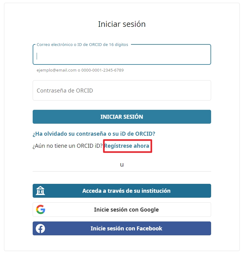                 Registro de Orcid. Rellene sus datos            