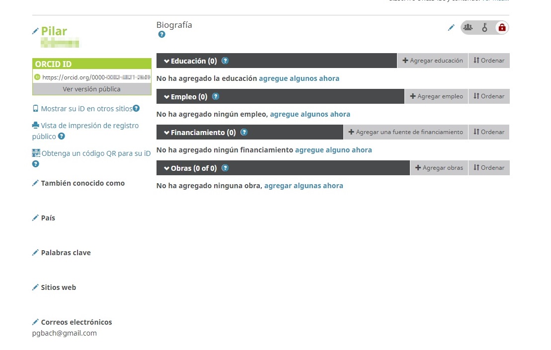 Registro sin datos de Orcid